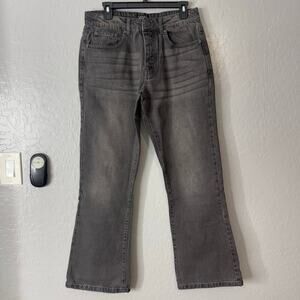 BoohooMan Relaxed Rigid Flare Jean, Charcoal, 32R